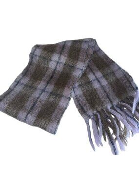 VTG Donegal Design Womens Mohair Wool Blend Scarf Purple Brown Plaid Ireland